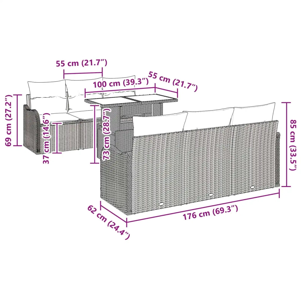 Set Divano da Giardino 7 pz Grigio polyrattan 3348391