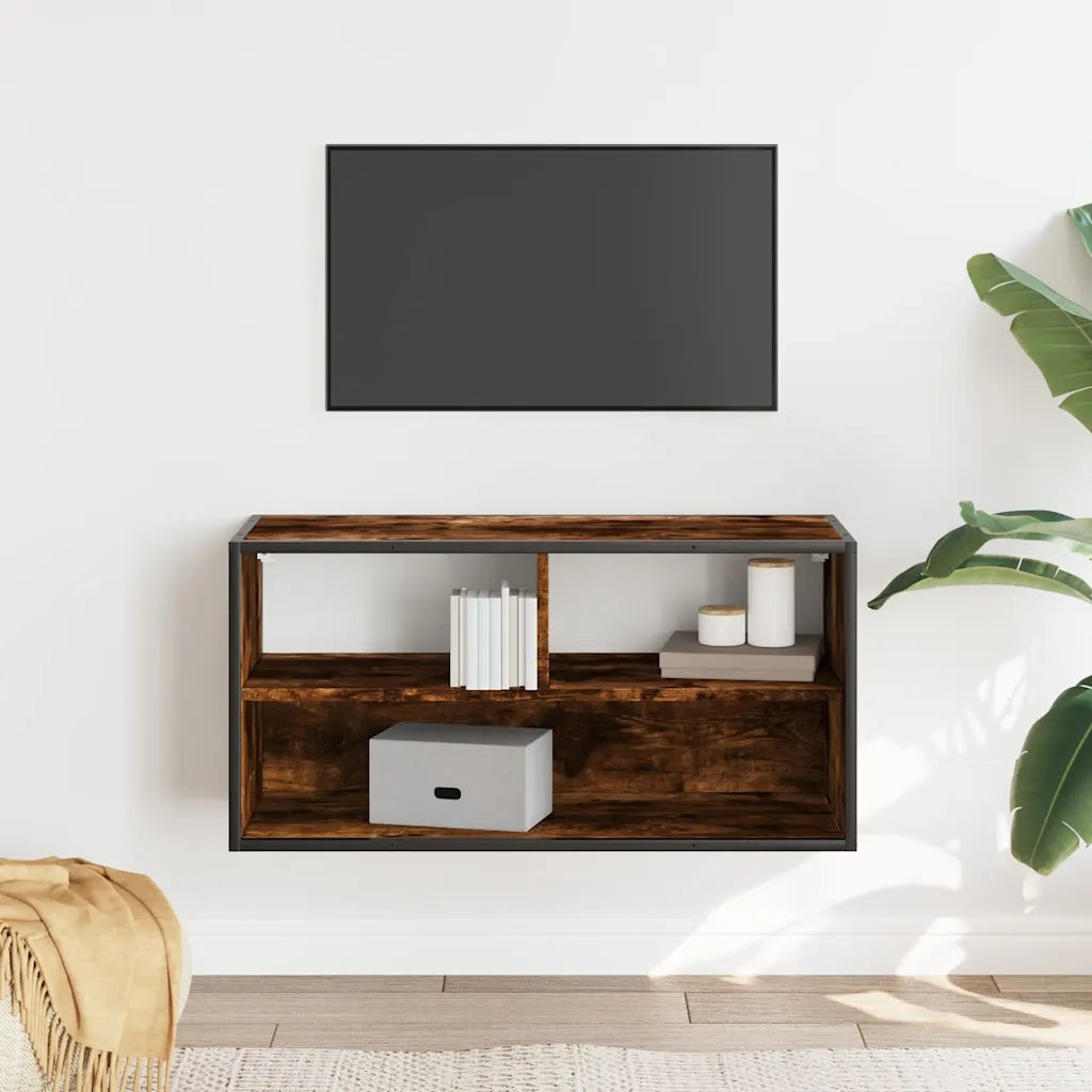 Mobile TV Rovere Fumo 80x31x39,5 cm Legno Multistrato e Metallo