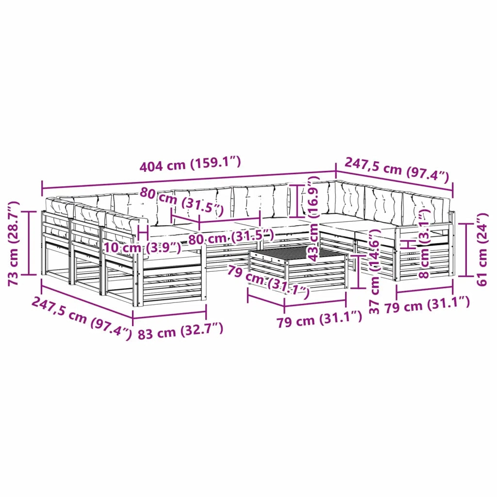 Set di divani da esterno con cuscino 10 pcs Naturale e Beige 3374158