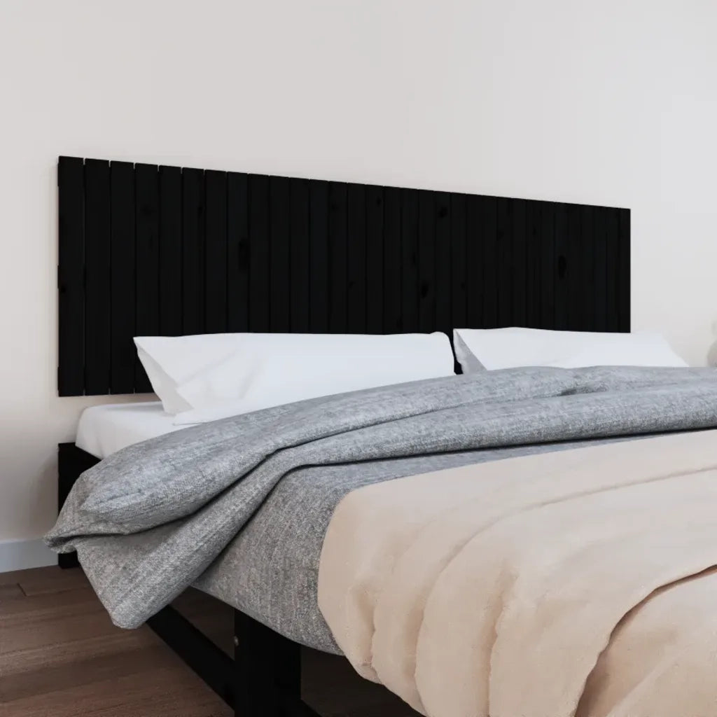 Testiera | Testata da Parete Nera 204x3x60 cm in Legno Massello di Pino