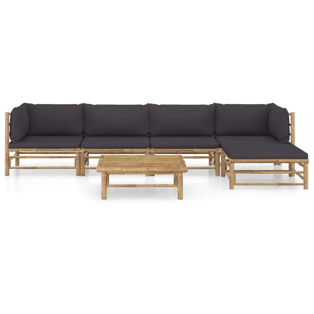 Set di mobili da giardino mobili da esterno 6 pezzi con cuscini bambù grigio scuro 02_0016785