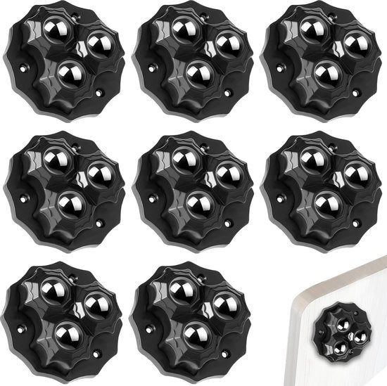 Piedini per mobili, 8 pezzi, ruote a sfera 360°, pesanti, adesivi, forti con viti, 3 ruote a sfera, ruote piane per mobili, contenitore di archiviazione, cassa dei rifiuti, elettrodomestici della cucina (nero)