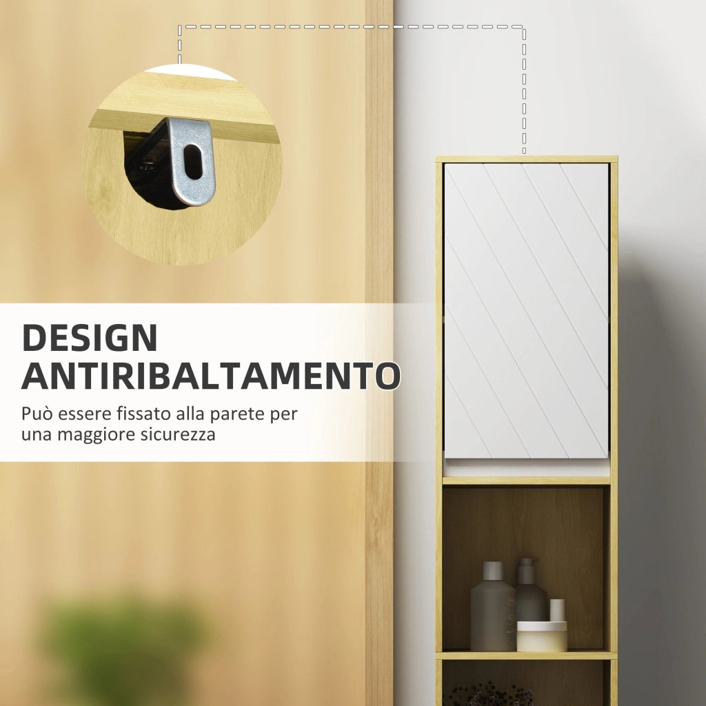 Mobile a Colonna da Bagno Salvaspazio con 2 Armadietti e 2 Ripiani 30x24x170 cm Rovere e Bianco