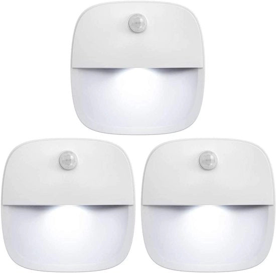 3 Pezzi di Sensore di Movimento a LED Senza Filo – a Batterie, Adesivi, Bianchi – per Scale, Corridoi, Armadi e Bagno