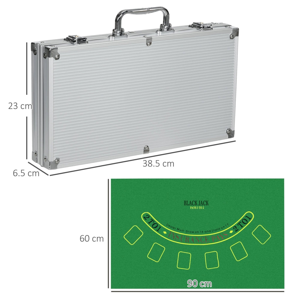 Set Poker per 7-8 Giocatori con 300 Fiches 2 Mazzi di Carte e 5 Dadi con Valigetta in Alluminio e Poliestere Argento
