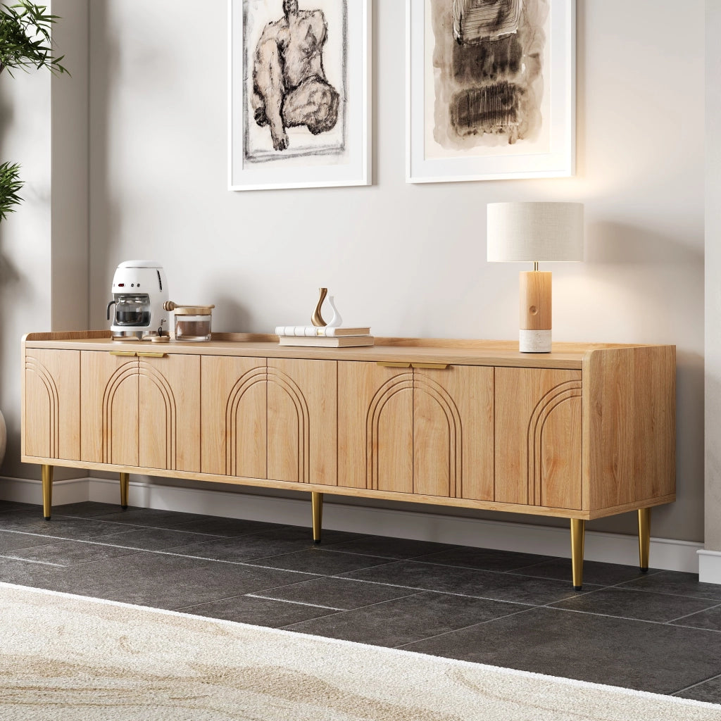 OKWISH Mobile TV con Ante, Passacavi, Stile Moderno per Soggiorno, in MDF, Naturale, 170 x 35 x 47.5 cm