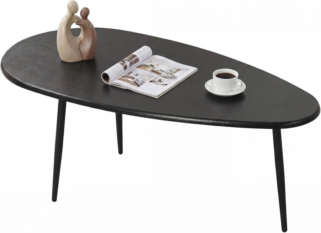 Tavolino da Salotto Ovale, Tavolino da Caffè con Struttura Metallica Robusta e Design Compatto, Tavolo Basso per Soggiorno, Ufficio e Lounge (Nero)