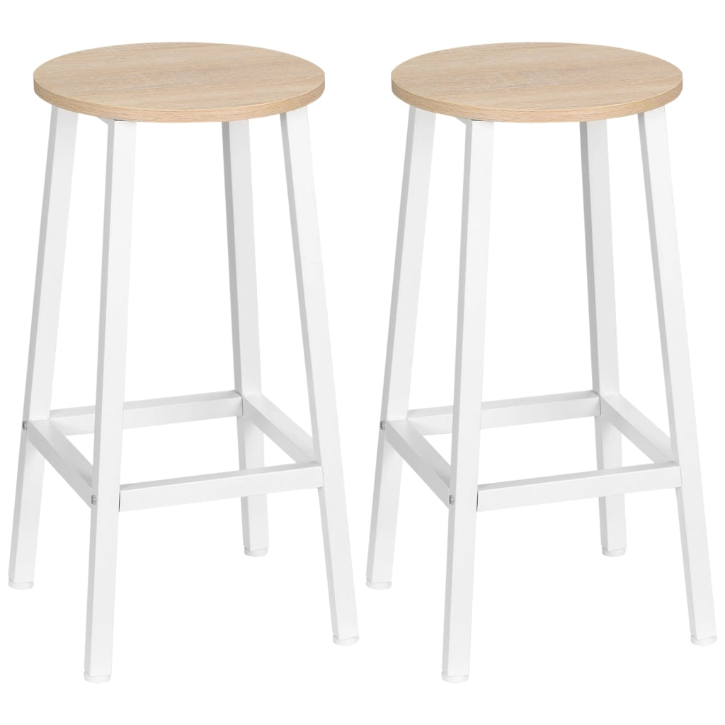 Set 2 Sgabelli da Cucina con Piano Liscio e Poggiapiedi 32,5x32,5x65 cm in Truciolato e Acciaio Bianco