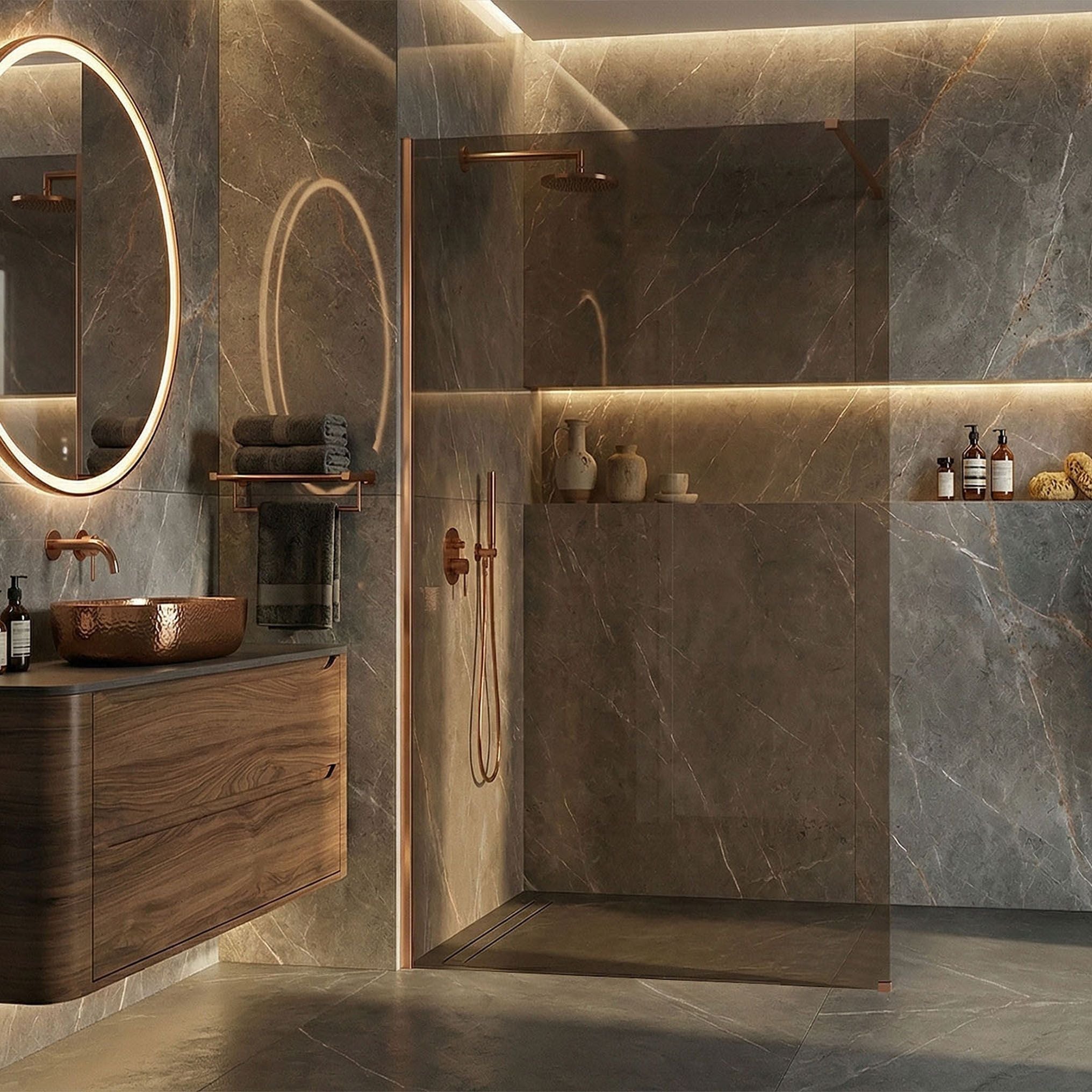 Parete Doccia Rea Flexi Brown / Brush Copper 120