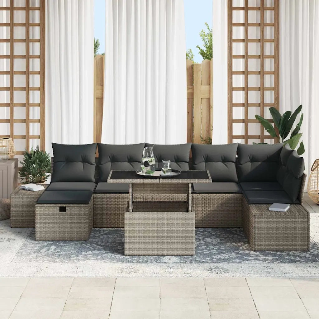 Set Divano da Giardino 8 pcs Grigio polyrattan