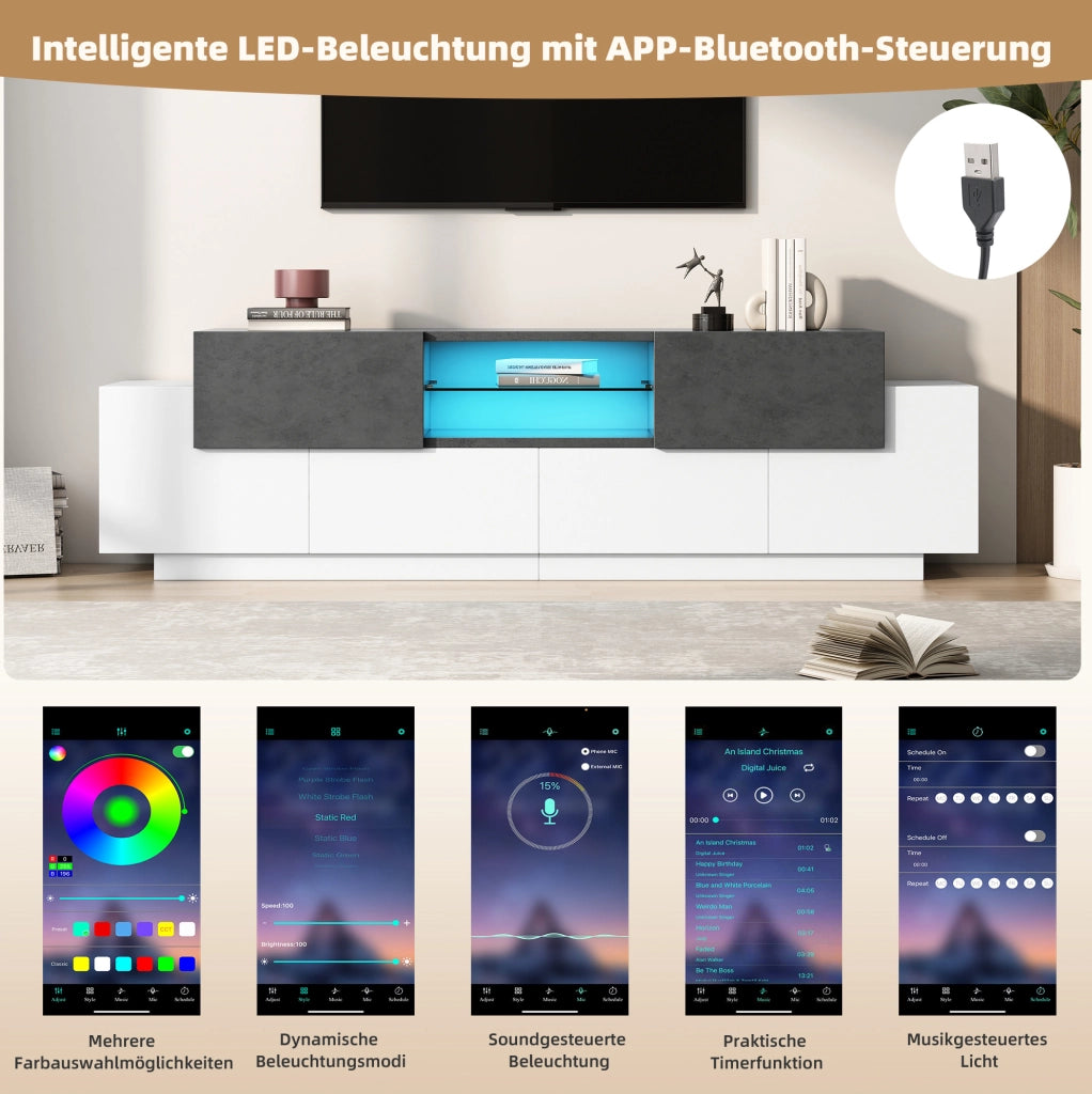 Mobile TV moderno con ripiani in vetro e illuminazione LED