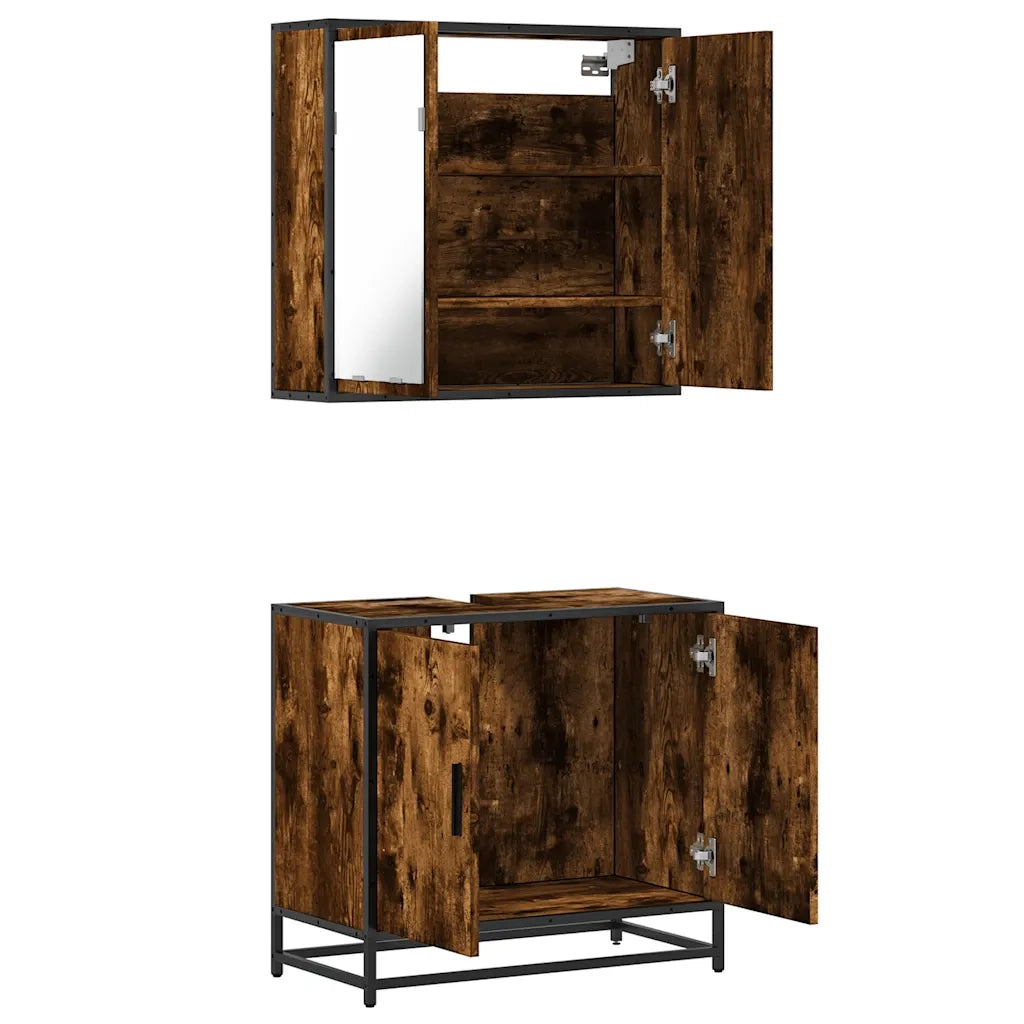 vidaXL Set Mobili da Bagno 2 pz Rovere Fumo in Legno Multistrato