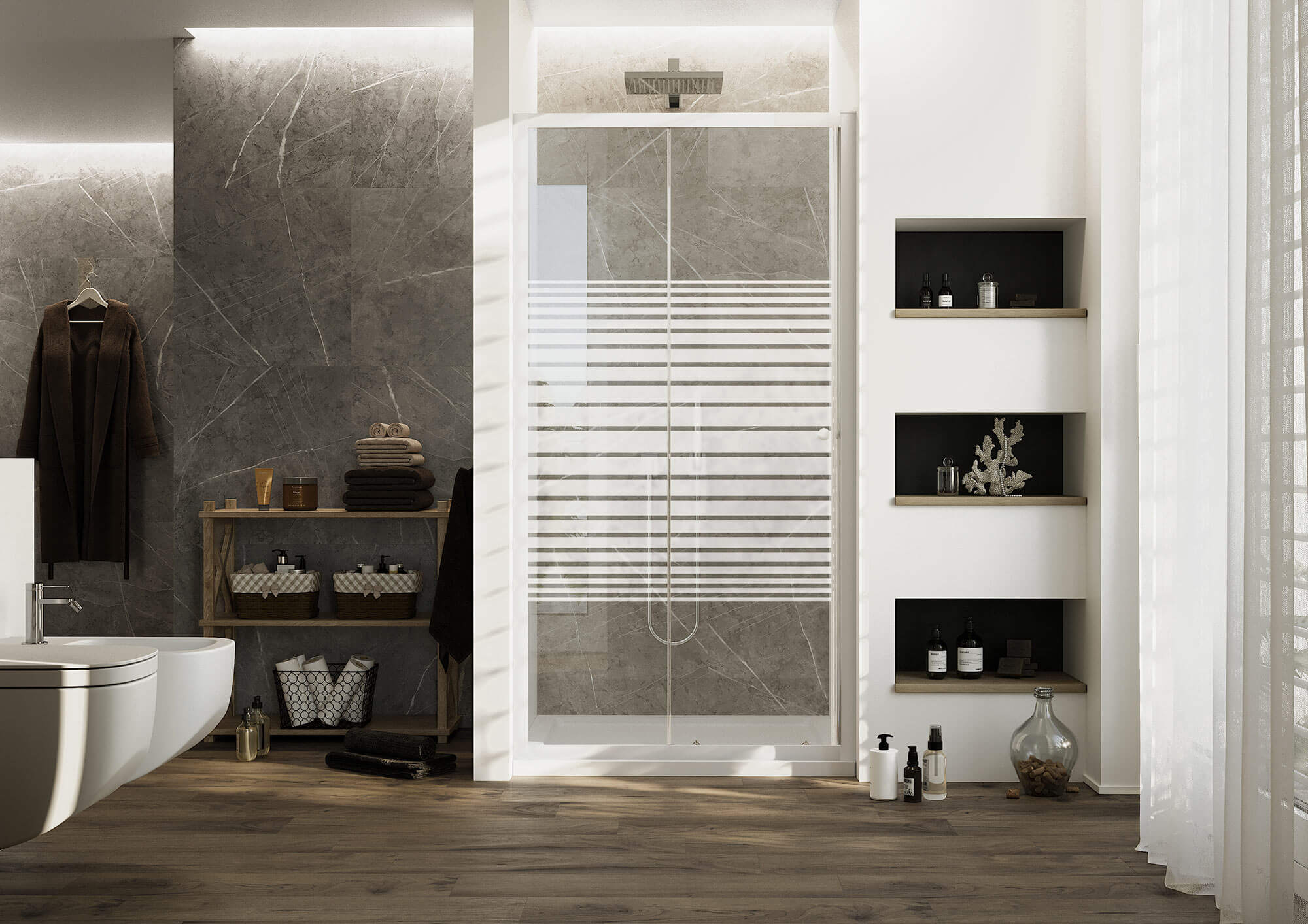 Porta Doccia 150 cm 2 Ante Scorrevoli in Cristallo Serigrafato 4mm H185 Fosterberg Tonder Bianco