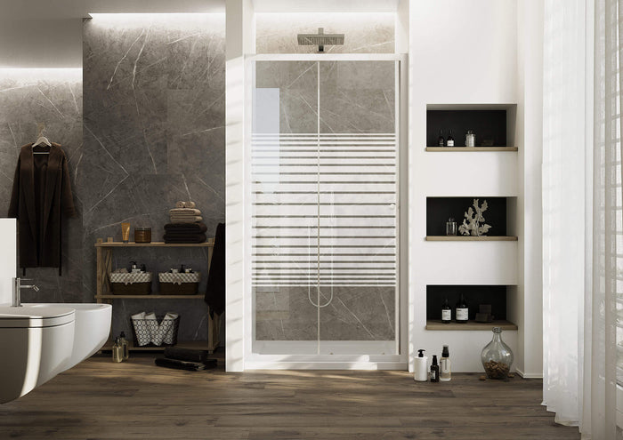 Porta Doccia 150 cm 2 Ante Scorrevoli in Cristallo Serigrafato 4mm H185 Fosterberg Tonder Bianco