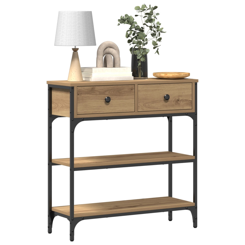 Tavolino Console Rovere Artigianale 72,5x25x75 cm Legno Ingegnerizzato & Acciaio