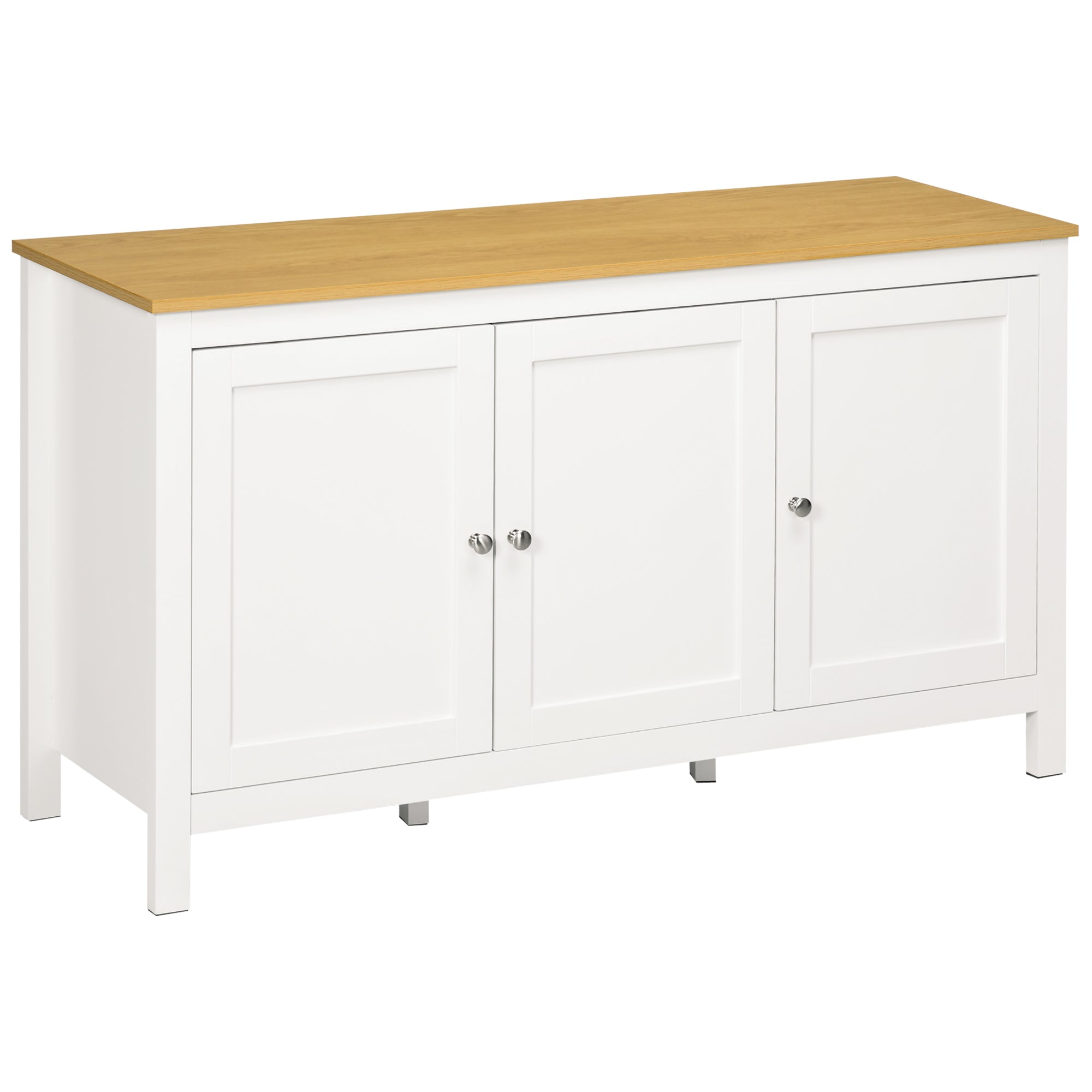 Credenza Mobile con 3 Porte e Piano in Legno Chiaro 120x40x70 cm Bianco