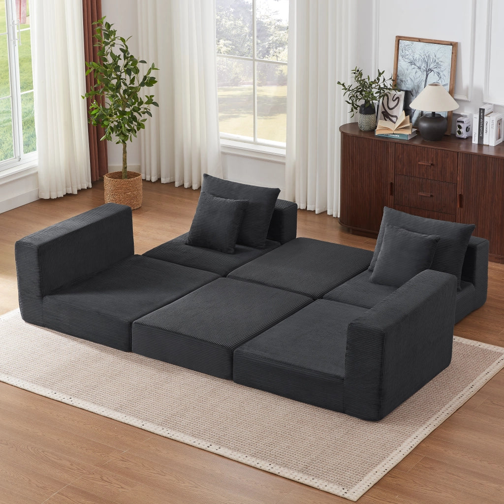Divano modulare convertibile con funzione letto e base antiscivolo in velluto a coste - grigio scuro