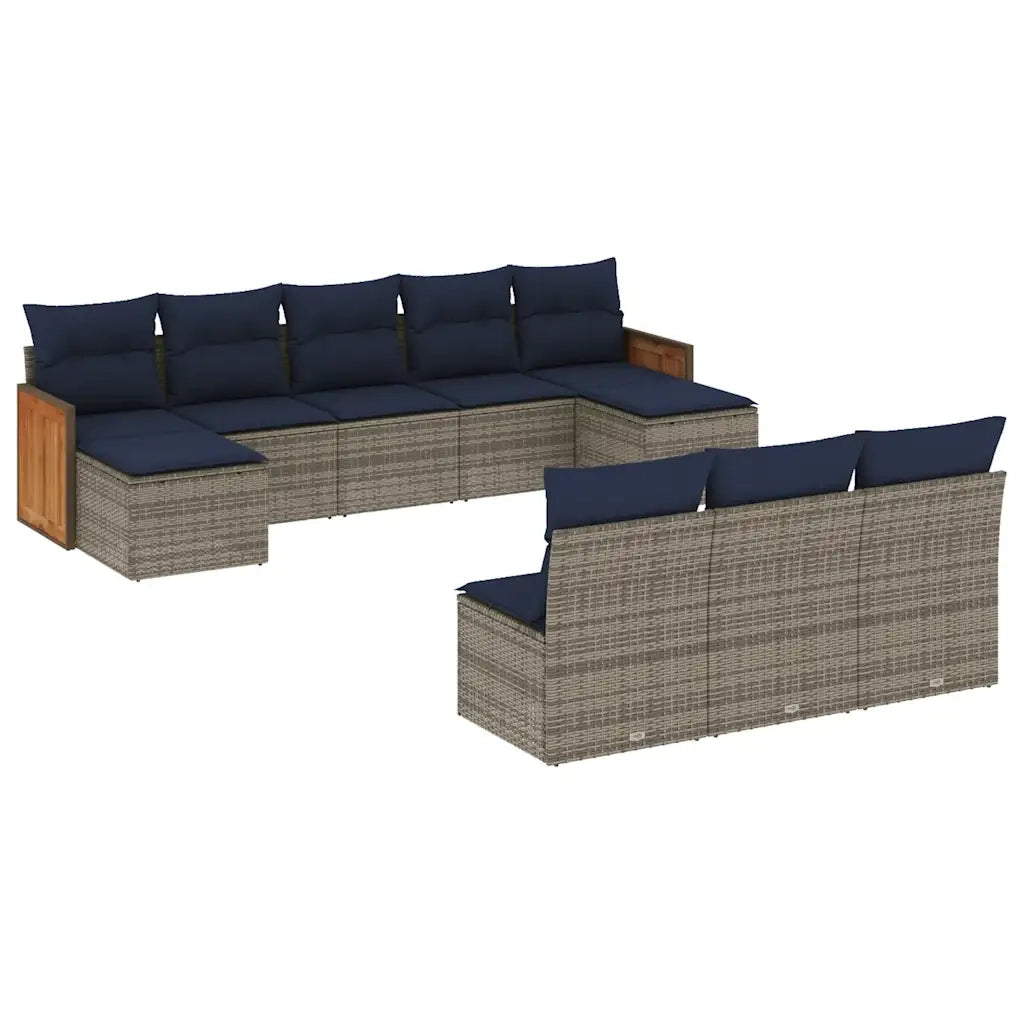 Set Divani da Giardino 10 pz con Cuscini Grigio in Polyrattan 3228070