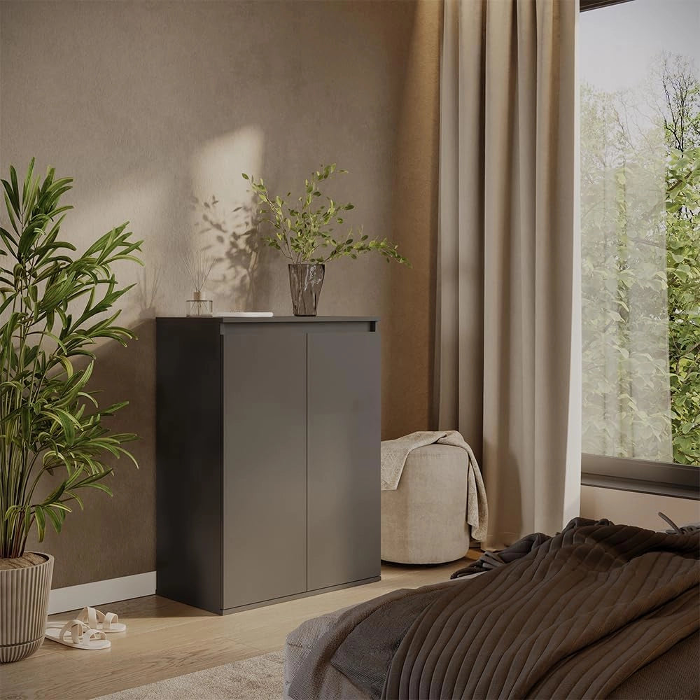 Cassettiera Claus, Antracite, 74 x 99.6 cm con 2 porte, per la conservazione di abbigliamento e oggetti per la casa