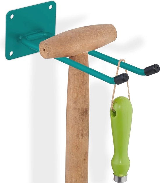Oggetto multifunzionale per la posa a muro - Sostegni robusti in acciaio con due ganci per attrezzi da giardino (24 cm)