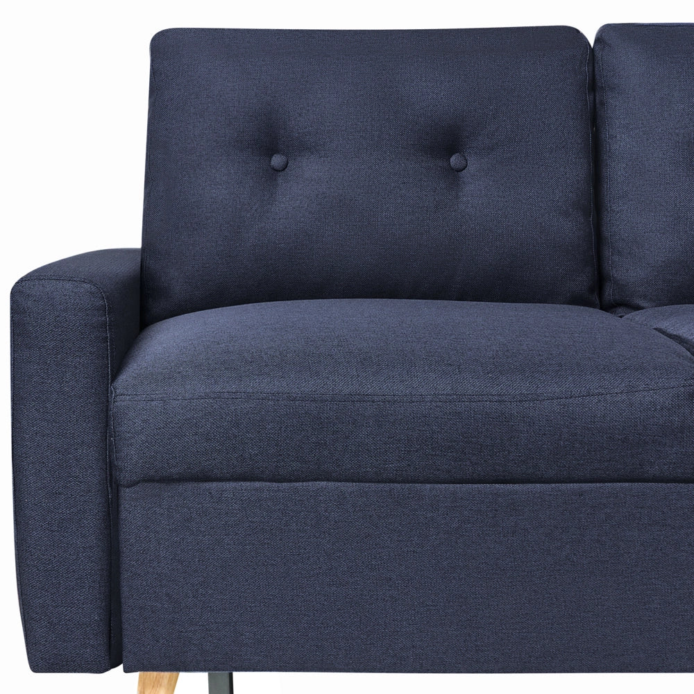 Divano letto ad angolo in tessuto blu 4 posti contenitore a forma di L con orientamento a versione sinistra