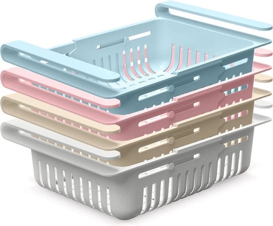 Organizzatore per frigorifero, set da 4 per un'ottimale organizzazione e ordine, contenitori opacchi e spazienti, regolabili e rimovibili per ogni dimensione del frigorifero