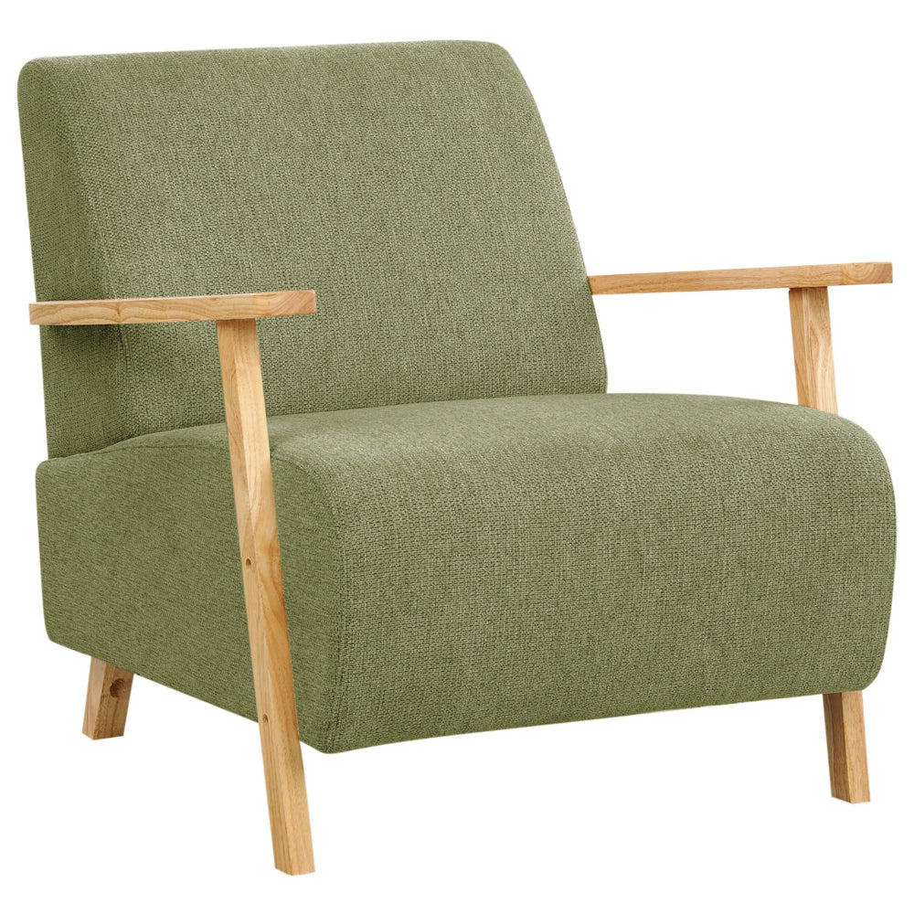 Poltrona Verde Tessuto Gambe in legno con braccioli Soggiorno moderno minimalista