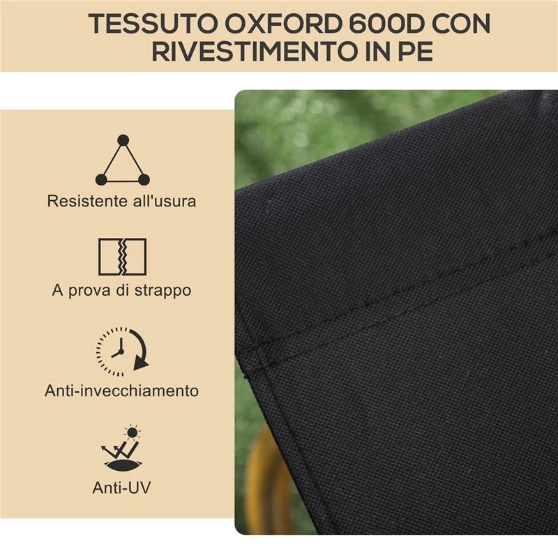SEDIA PER ESTERNI PIEGHEVOLE CON BRACCIOLI SEDUTA IN TESSUTO OXFORD E ACCIAIO NERO