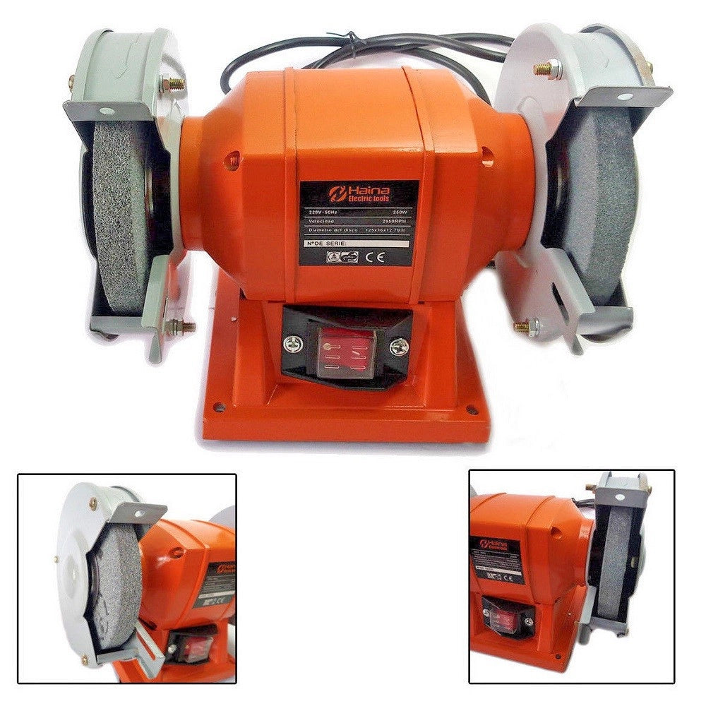 Trade Shop - Smerigliatrice Mola Da Banco 250w 2 Dischi 2 Pietre 125mm Professionale Hn-1206b -