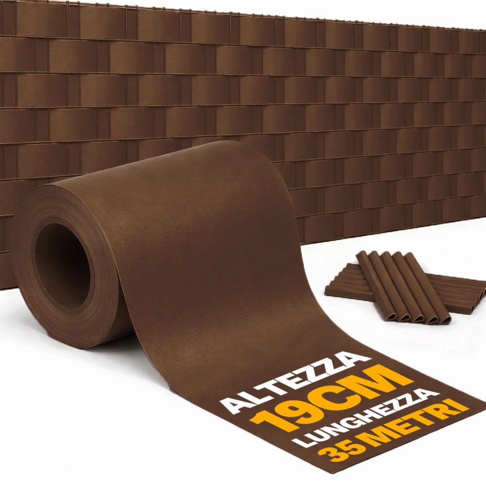 Telo Frangivista in Pvc 19cm x 35mt Oscurante Anti UV per Balcone Giardino Terrazzo Marrone