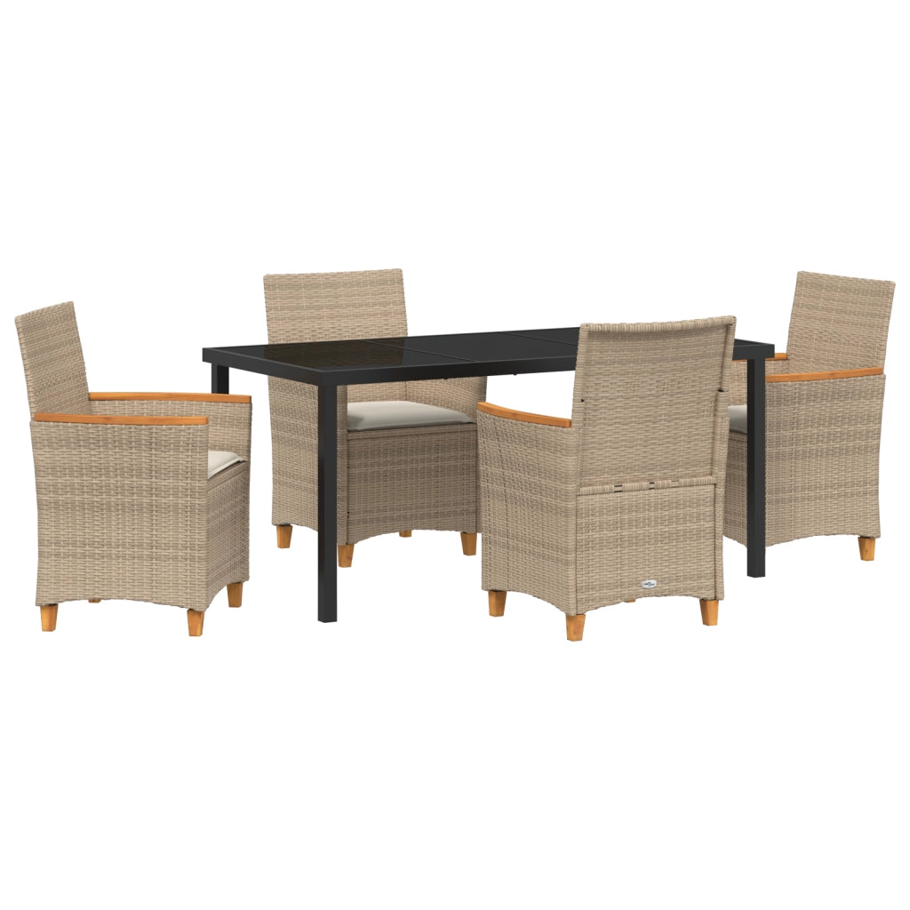 Set da Pranzo da Giardino 5 Pezzi con Cuscini Beige Polirattan