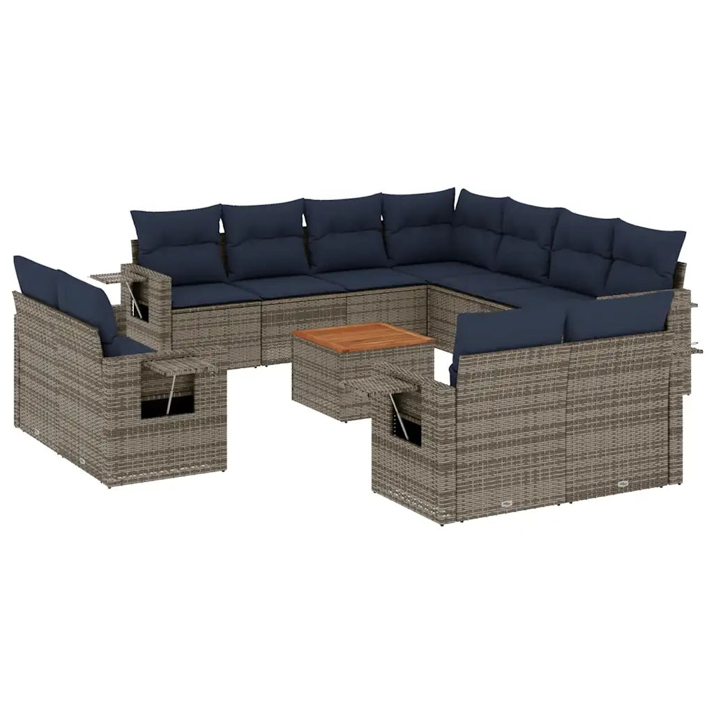 Set Divani da Giardino 12 pz con Cuscini Grigio in Polyrattan 3224829