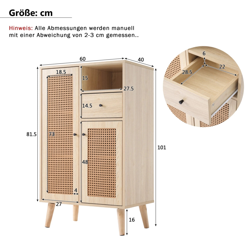 Credenza 60x40x101 cm con 2 ante e 1 cassetto in pannello truciolare rovere