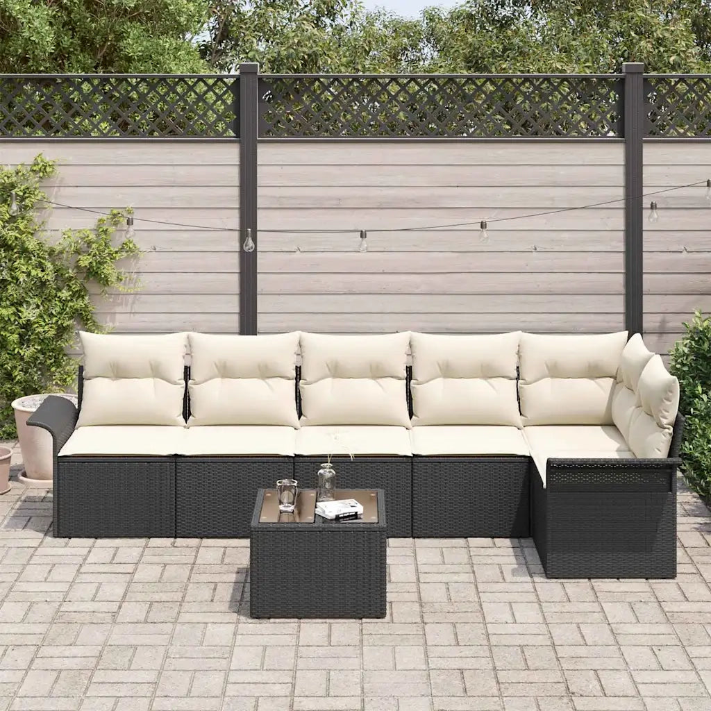 Set Divano da Giardino con cuscino 7 pcs Nero polyrattan 3345387