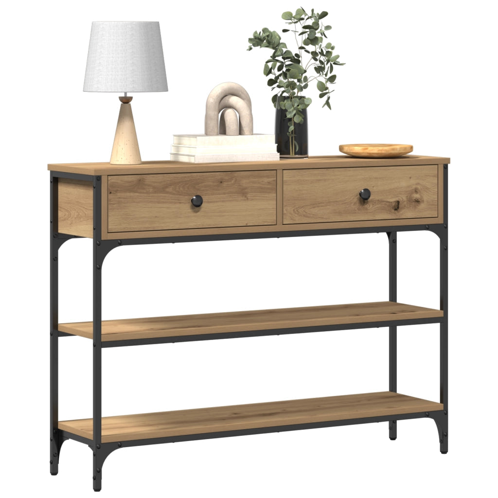 Tavolo Consolle Quercia Artigianale 100x25x75 cm Legno Ingegnerizzato e Acciaio