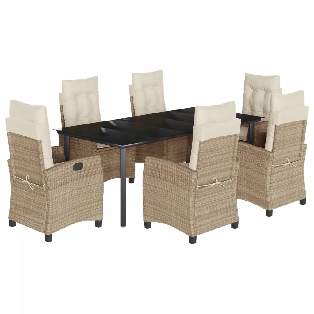 Set da Pranzo da Giardino 7 pz con Cuscini Beige in Polyrattan
