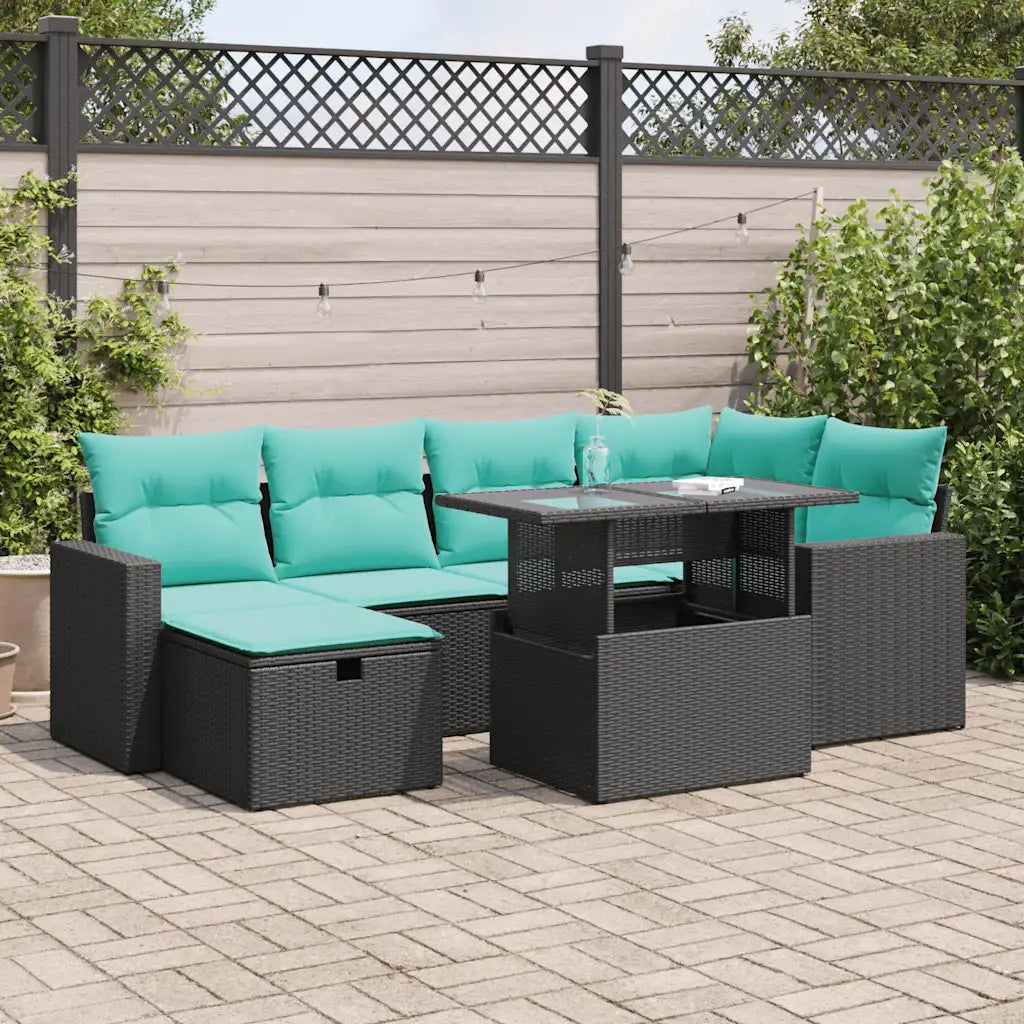 Set Divani da Giardino 7pz con Cuscini Grigio Polyrattan Acacia