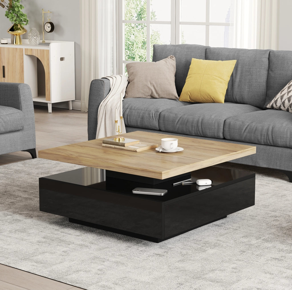 Tavolino da caffè girevole 360° 70x70 cm noce e nero