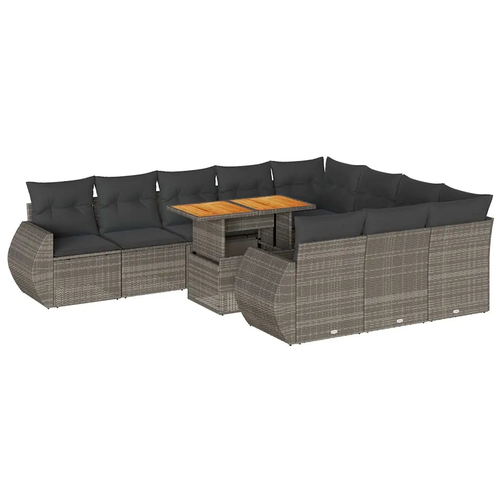 Set Divani da Giardino 11 pz con Cuscini in Polyrattan Grigio 3327315