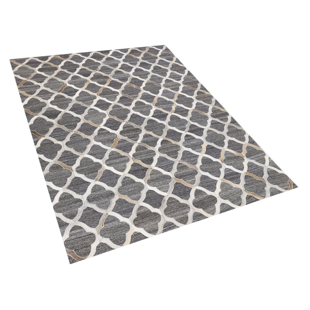 Tappeto tappetino Grigio e Beige Jacquard Pelle di vacchetta Motivo Geometrico Quadrifoglio Retro 140 x 200 cm