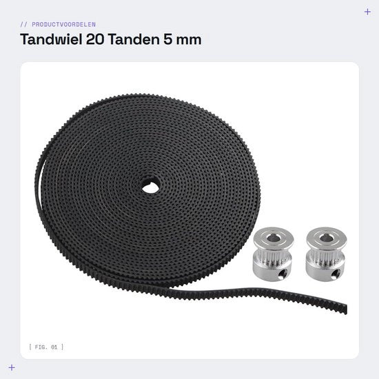 Set di denti in acciaio e gomma per 3D printer - 20 denti - 2GT - alta precisione - duraturo e flessibile