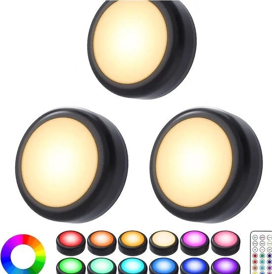 Spot Led Dimmabile 3 Pezzi - Kit Spots A Distanza - Illuminazione Cucina - Spots Dimmabili - Lampada Puck - Disponibili In Diversi Colori - Illuminazione Sotto Cucina