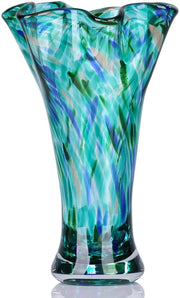 Vasi da fiori in vetro, vaso di vetro a mano, decorazione per la casa, vaso di fiori verde con apertura ampia, punti centrali, per mensola dei libri, tavolo da pranzo, scrivania, sala riunioni, bagno, area cucina, 22,9