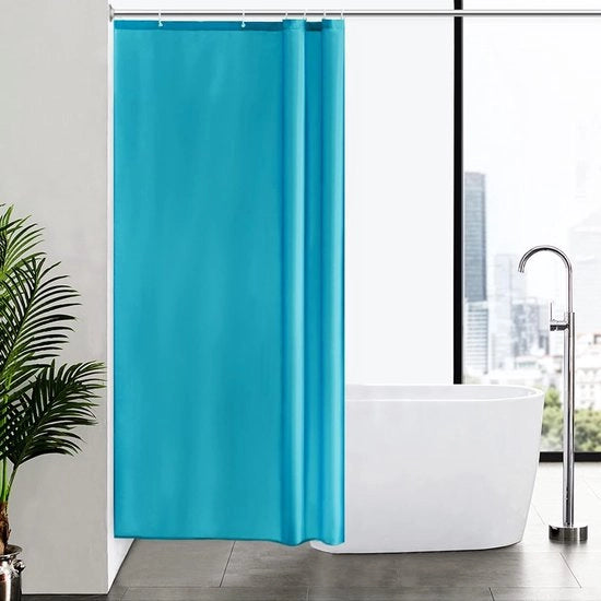Douchegordino Acquamarina Antischiumosa Tela di Poliestere Impermeabile per Docce o Bagno, 6 Haken, 100x200cm.
