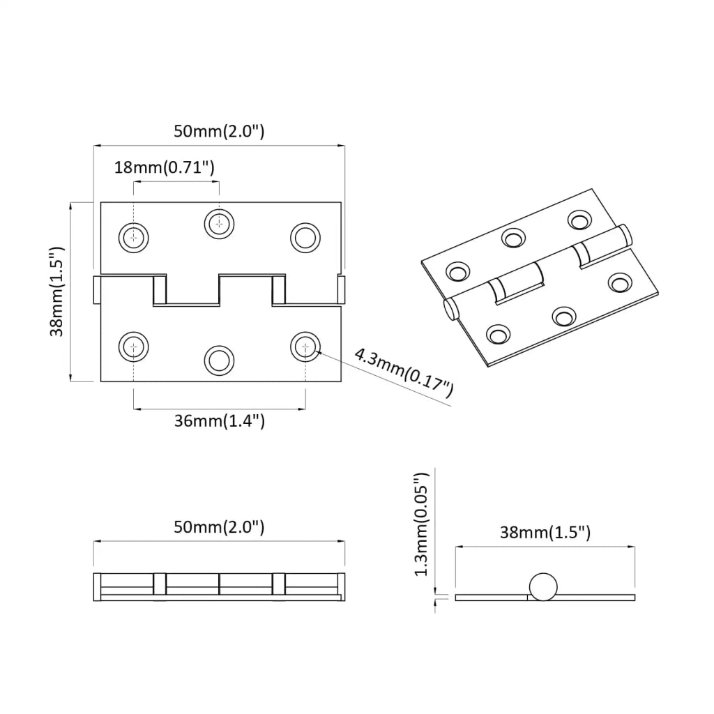 Cerniera 2 pz Argento 50 x 38 x 1,3 mm Acciaio CFW1637010