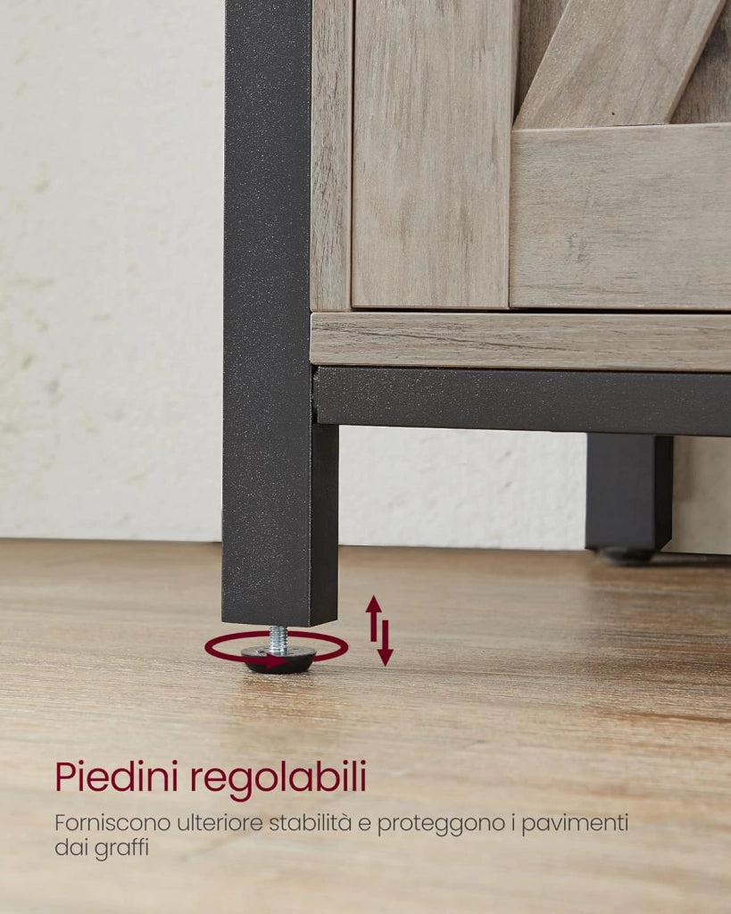 VASAGLE Credenza, Mobile da Cucina, Armadietto Organizzatore, con 2 Ante Scorrevoli, 33 x 100 x 80 cm, Ripiani Regolabili, Stile Country, per Soggiorno, Greige Melange e Nero Inchiostro LSC092B02