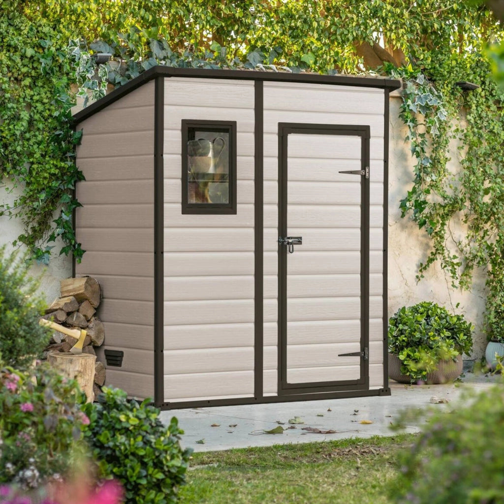 Casetta da giardino Cranbrook, Capanno da esterno, Rimessa da giardino, Ripostiglio per attrezzi, 184x111 h201 cm, Beige