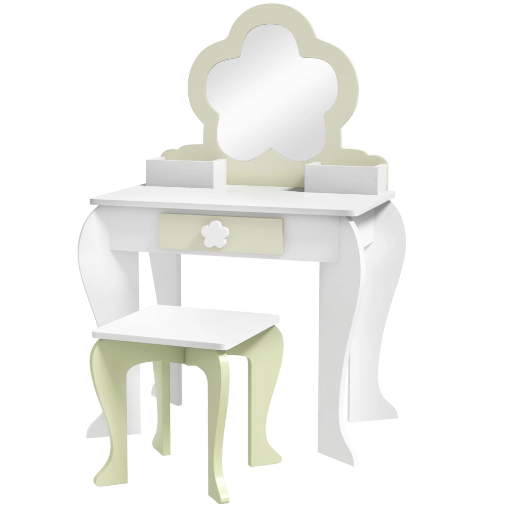 Set Toeletta per Bambina con Specchio e Sgabello ¨C Zephmum ¨C Legno Bianco con Cassetto