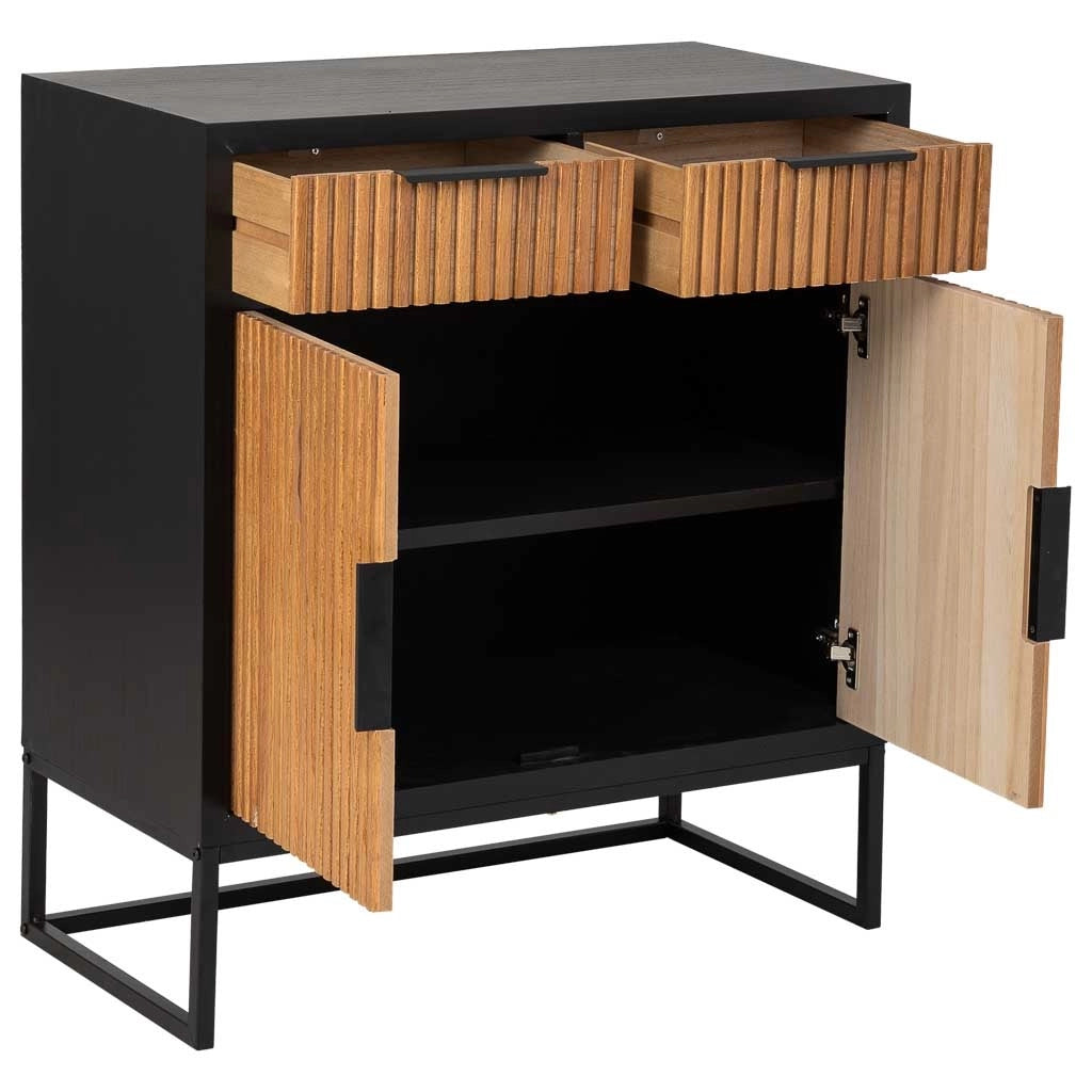 Credenza con 2 cassetti e 2 ante in legno e metallo nero 80x39,5x89