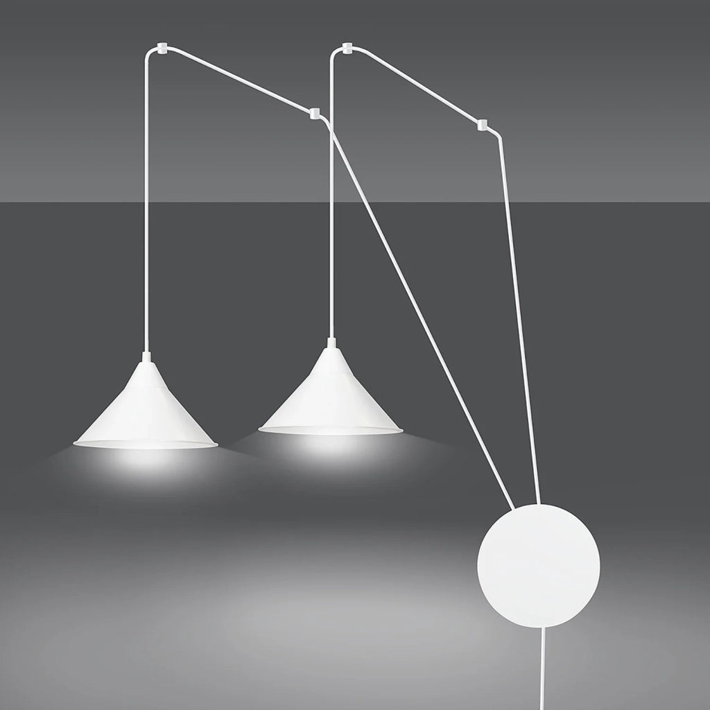 Sospensione Minimal 2 Luci Fujin In Acciao Bianco E Paralume A Cono